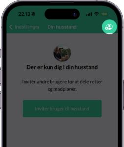 Billede viser hvor du kan tilføje flere medlemmer af din husstand så I sammen kan dele madplaner og retter