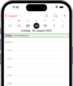 Billede viser at en ret (opskrift) er blevet eksporteret fra din Madplan ind i din kalender. 