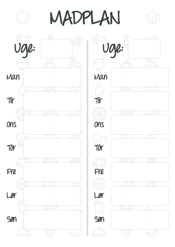 Du kan her planlægge din madplan med denne madplan skabelon 2 uger frem i tiden.