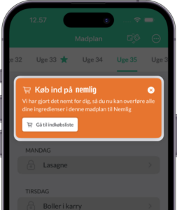 Billedet viser hvordan du kan overføre din indkøbsliste fra Nem Madplan til Nemlig.com