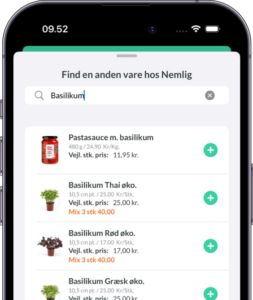 Du kan udskifte dine Nemlig varer i Nem Madplan appen