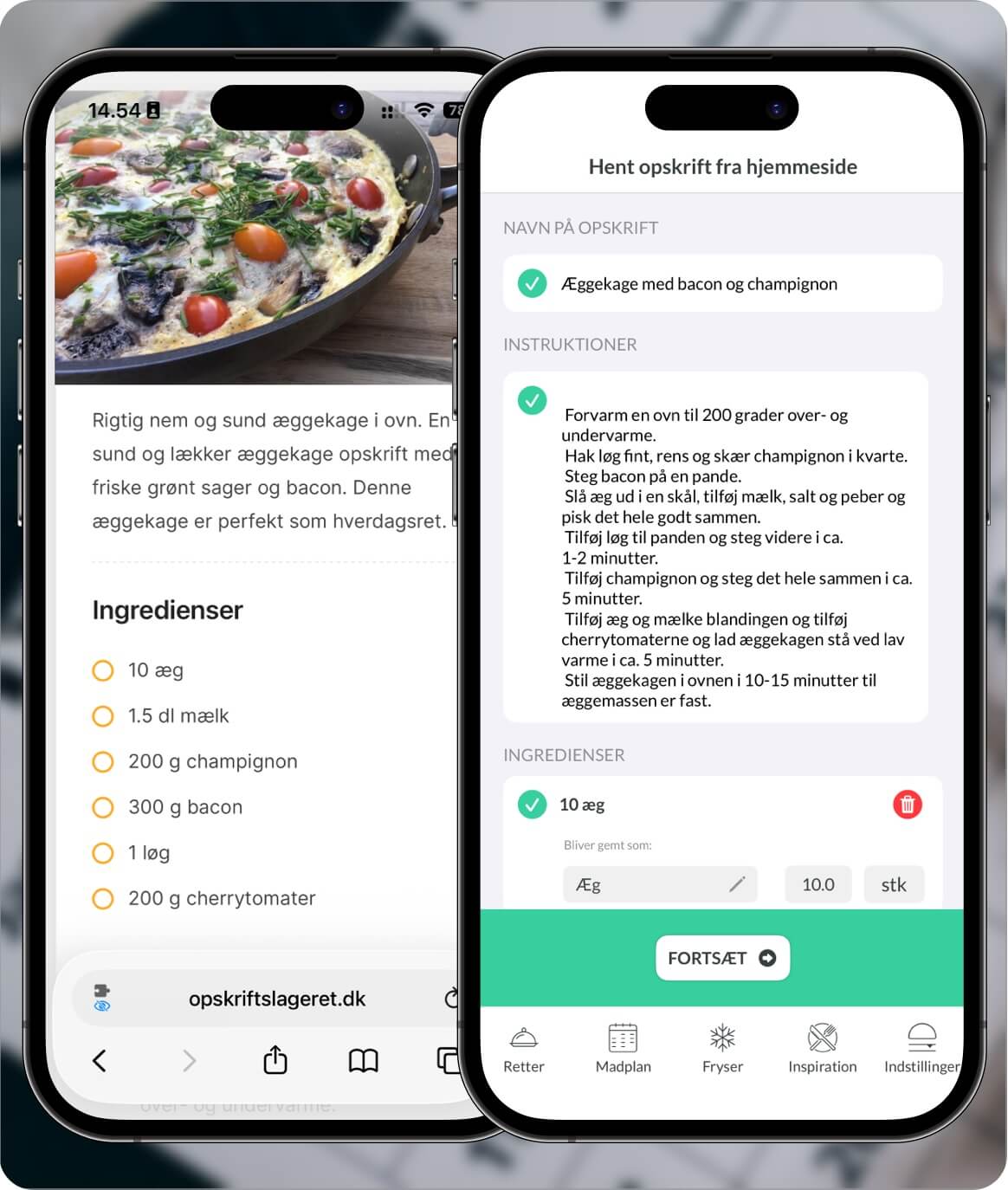 Import af opskrift fra madblog i Nem Madplan app til opskrifter.