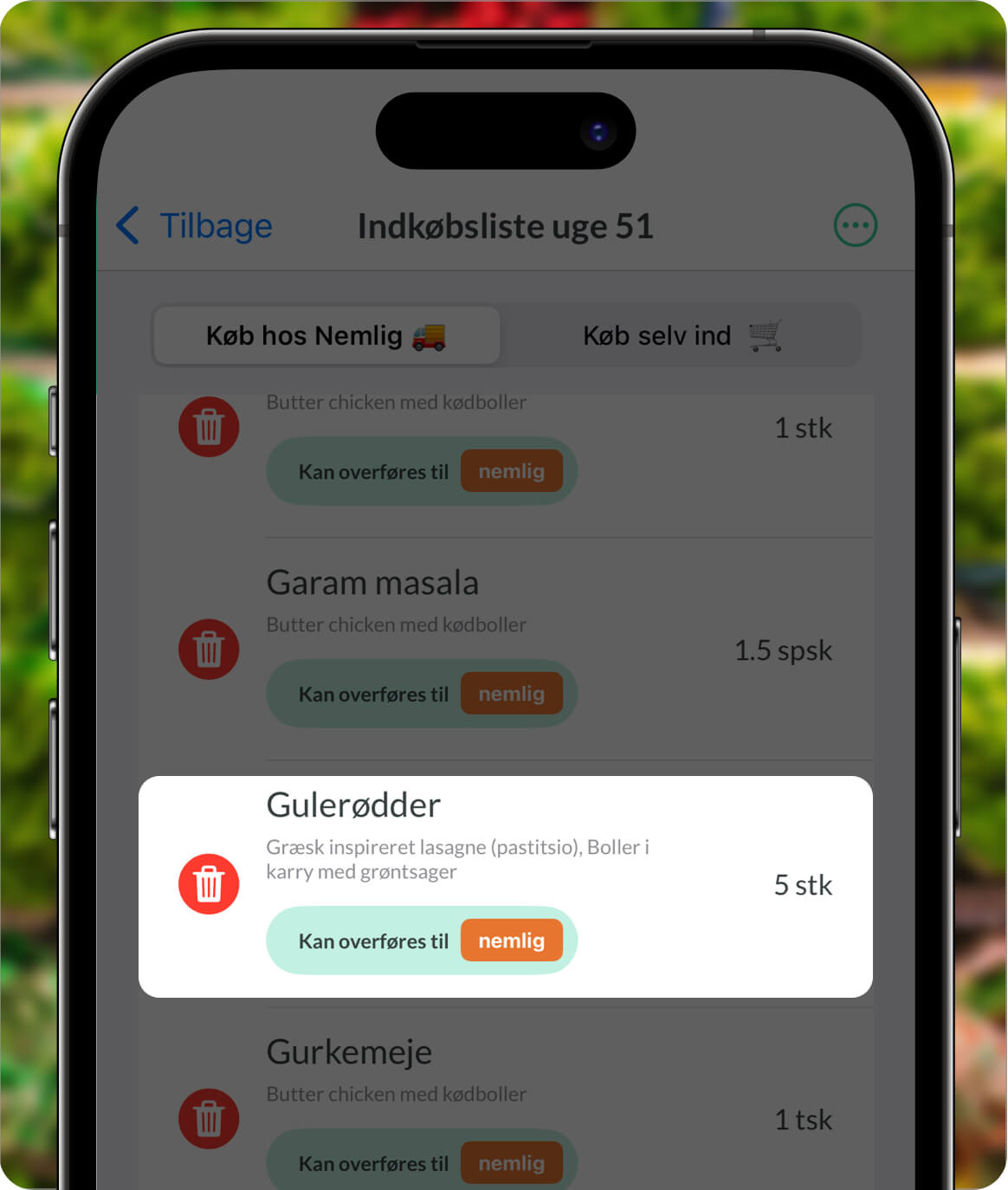 Nem Madplan appen samler alle ingredienserne i din madplan sammen for dig så det er nemt at krydse af på din indkøbsliste.